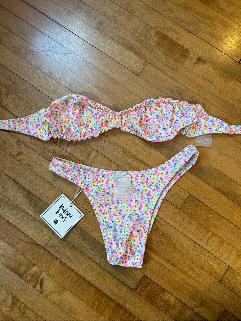 Kulani Kinis Floral Bikini Set in White with Pink, Yellow & Green